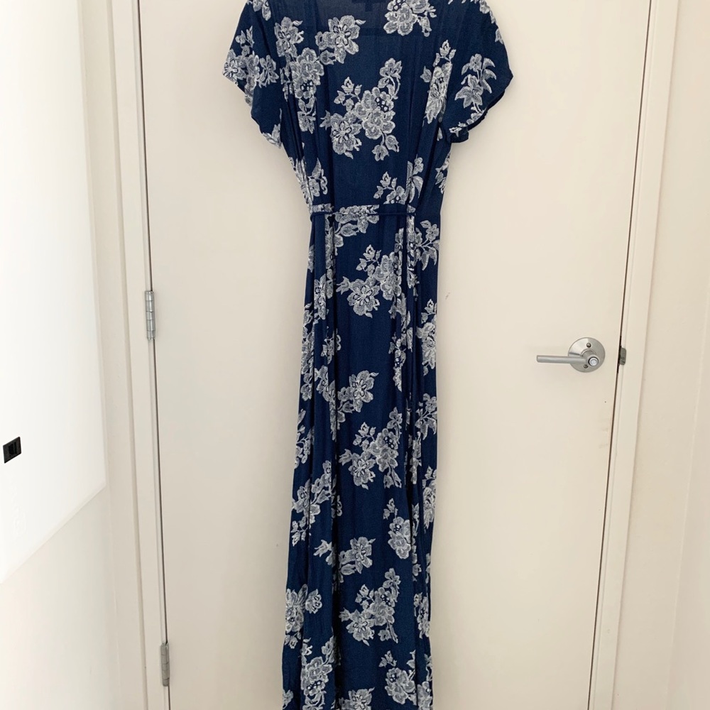 Lulu’s Marigold Navy Print Wrap Dress - Picture 3 of 5